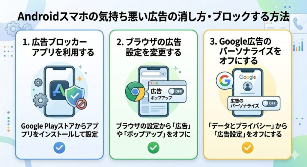Androidスマホの気持ち悪い広告の消し方・ブロックする方法は?