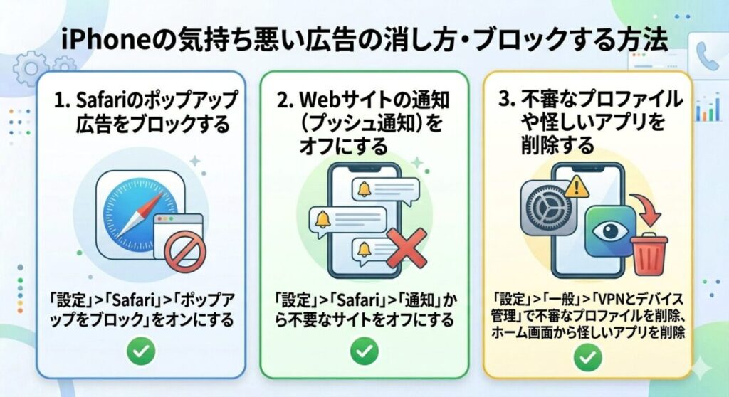 iPhoneの気持ち悪い広告の消し方・ブロックする方法は?